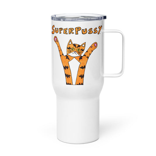 Superpussy Cat Travel Mug with Handle, White, Stainless Steel